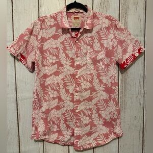 Levi's Men's Modern Fit Floral Hawaiian Short Sleeve Button-Up Shirt Red/White L